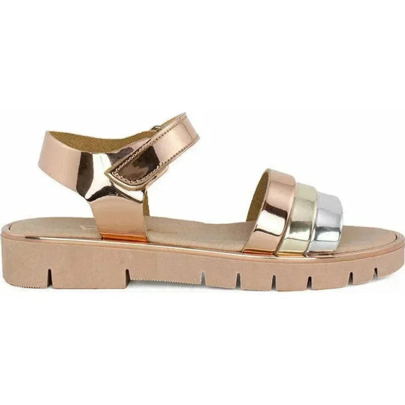 Ricco Ricco Παιδικά Ελληνικά Δερμάτινα Πέδιλα Χειροποίητα Ανατομικά για Κορίτσια Μεταλικό Πέδιλο Κορίτσι / Sandals Girl Ricco-handmade-3063-Silver-Poline-_-_-765