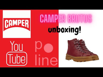 Camper Kids Leather Anatomic Ankle Boots Lace Up Side Zipper For Girls Burgundy